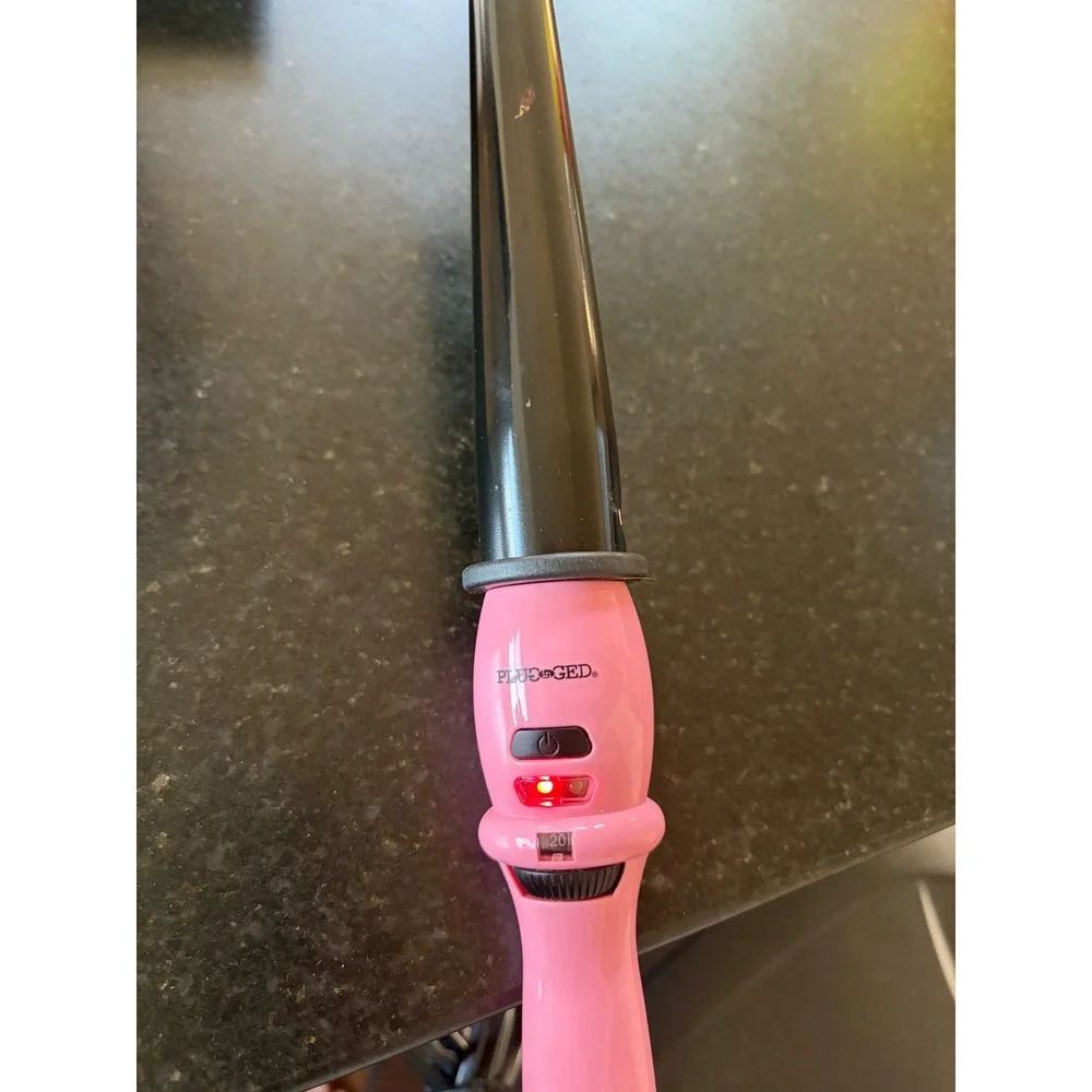 Plugged In Tapered Curling Wand Pink Black Ceramic Clipless Hair Iron 420F
